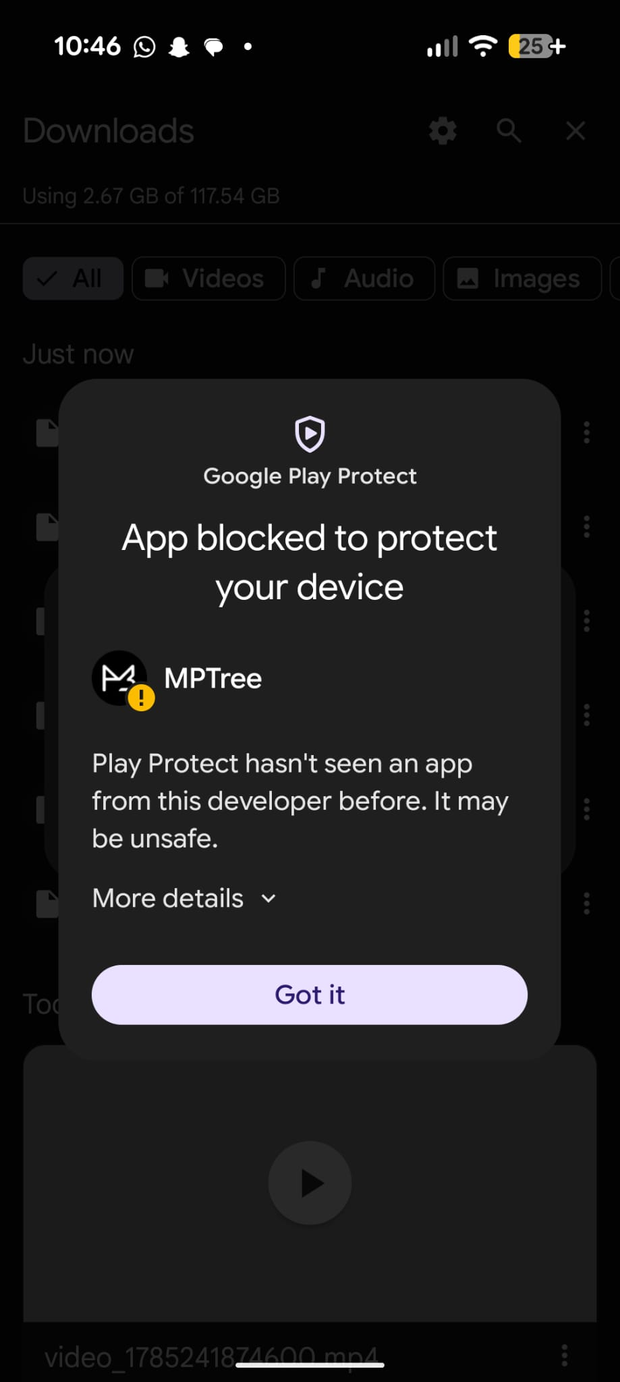 Play Protect dialog with a More details option